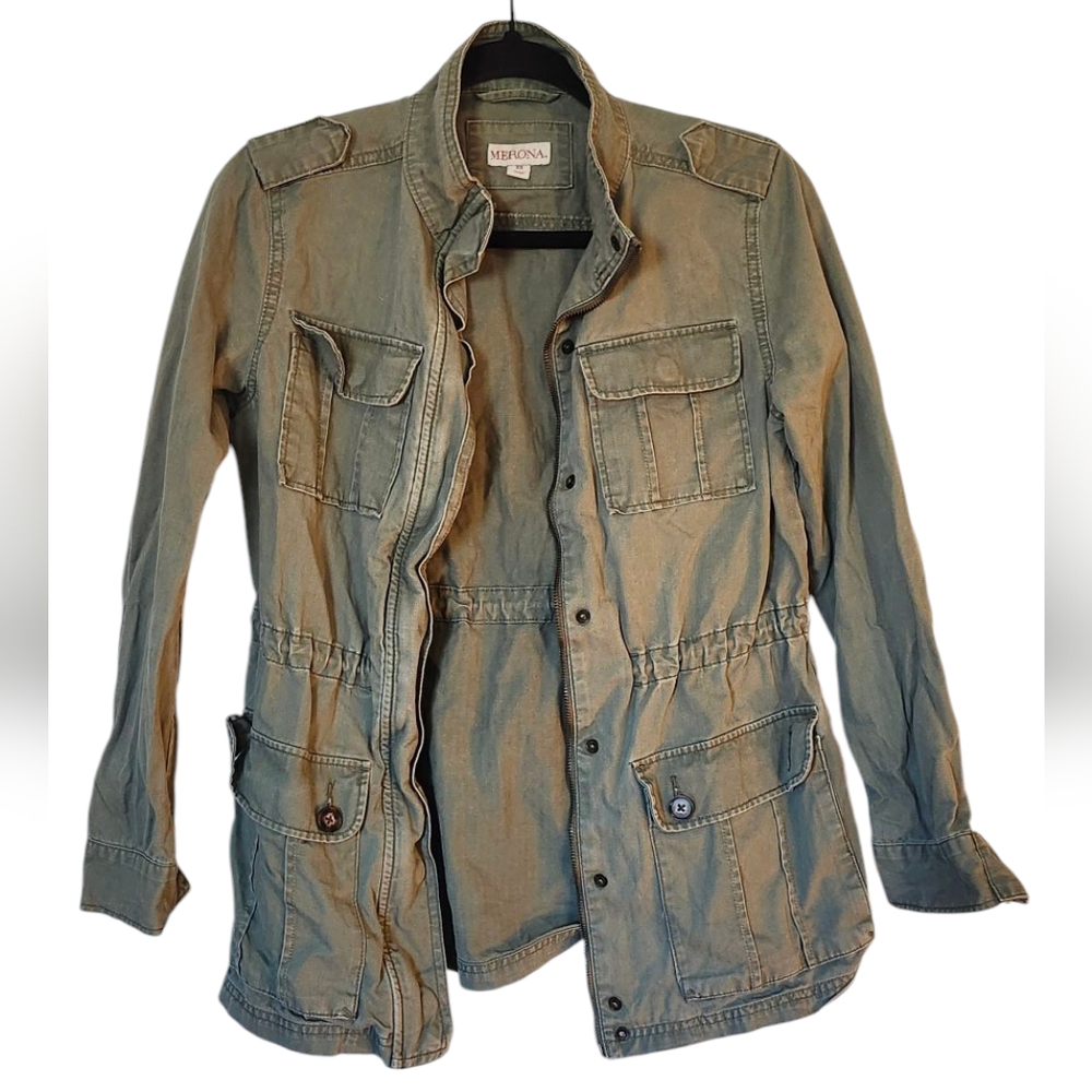 Merona Green Utility Jacket With Front Snaps And Pockets, Size XS